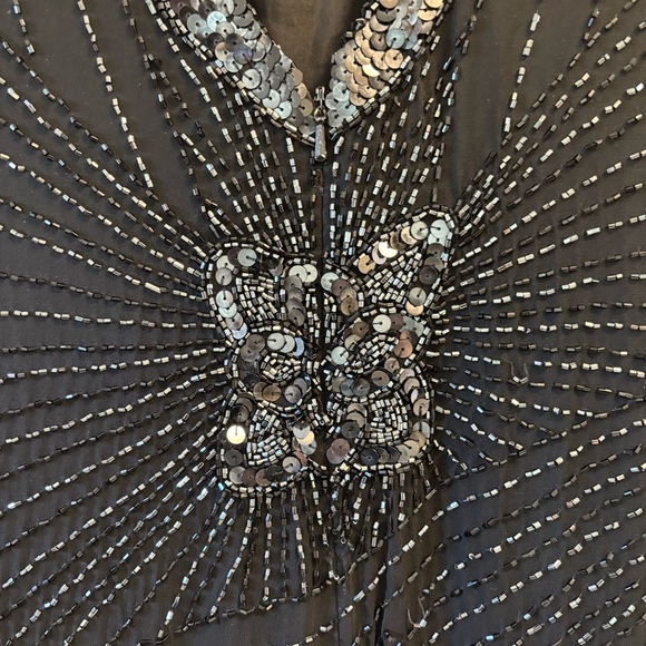 Vintage 80's Oleg Cassini Silk Beaded Sequined Long Evening Gown Black Size 8 - Picture 6 of 16